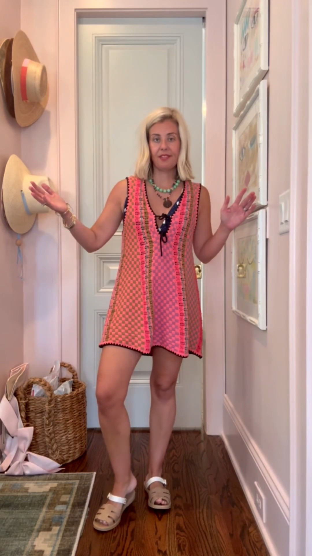 This coverup is so dang cute!! You can totally wear this to lunch by the pool or beach. The colors are so good. I’m in an XS dress, small swimsuit and 7/8 jelly. 

#LTKdayinmylife #LTKSwim #LTKSeasonal