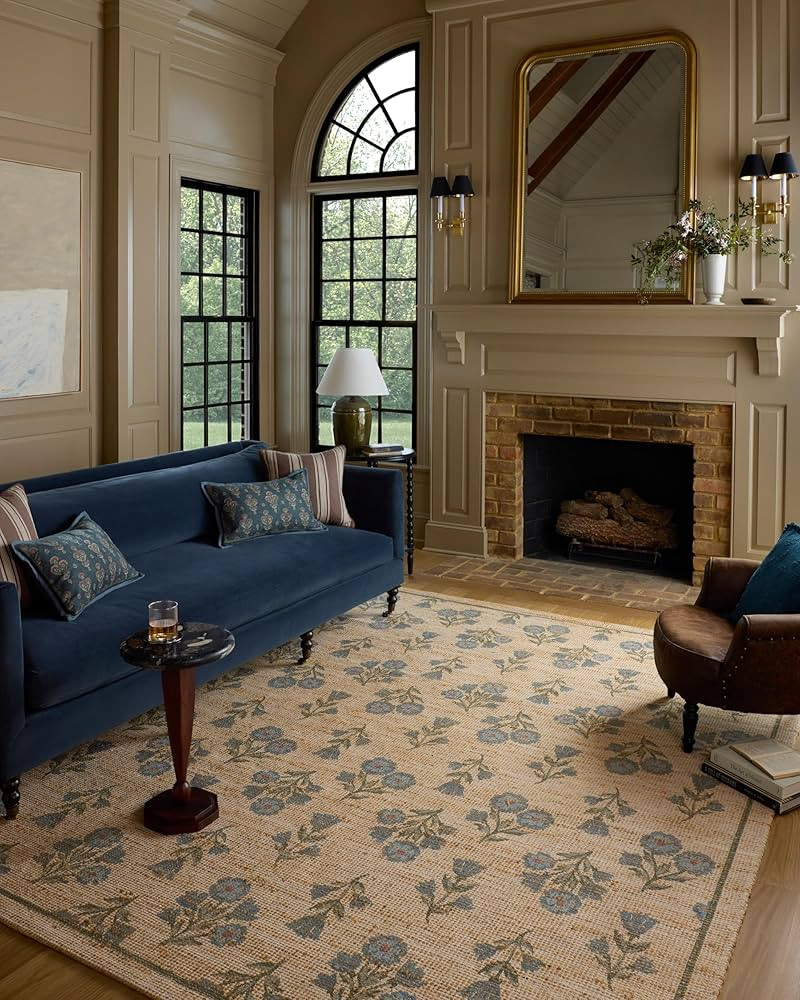 Loloi Chris Loves Julia Rue Collection RUE-04 Moss/Blue 3'-6" x 5'-6" Accent Rug Jute Neutral Flo... | Amazon (US)