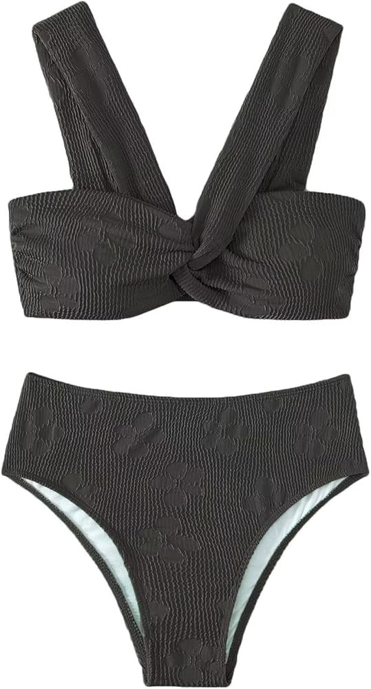 Women's High Waisted Bathing Suit Floral Jacquard Twist Criss Cross Swimsuit Bikini Set 2 Piece | Amazon (US)