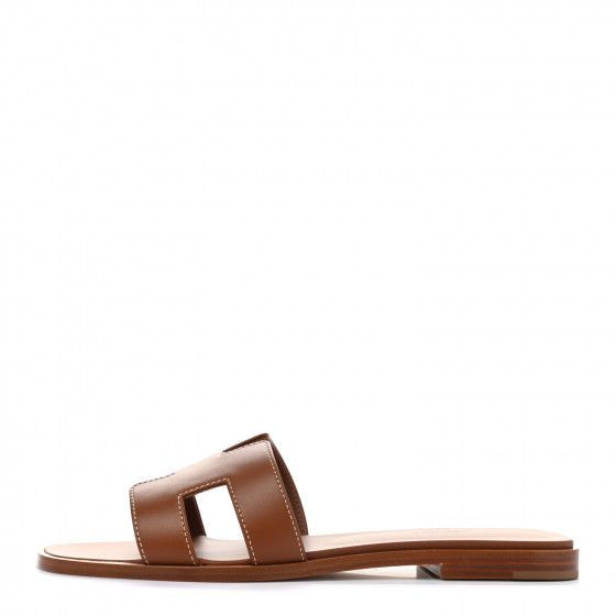 HERMES Box Calfskin Oran Sandals 38 Gold | FASHIONPHILE | FASHIONPHILE (US)