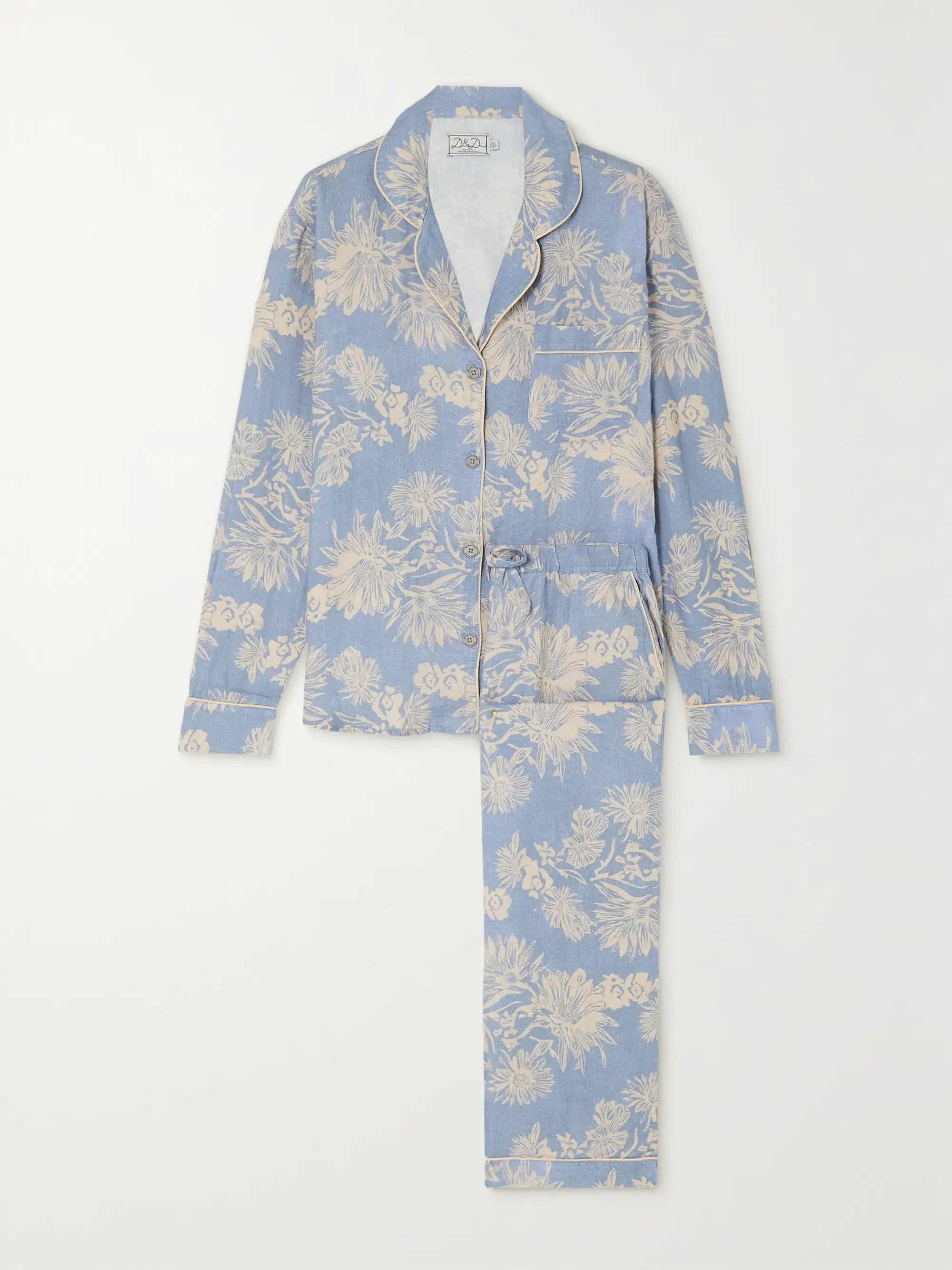 Light blue Long floral-print organic cotton-voile pajama set | DESMOND & DEMPSEY | NET-A-PORTER | NET-A-PORTER (US)