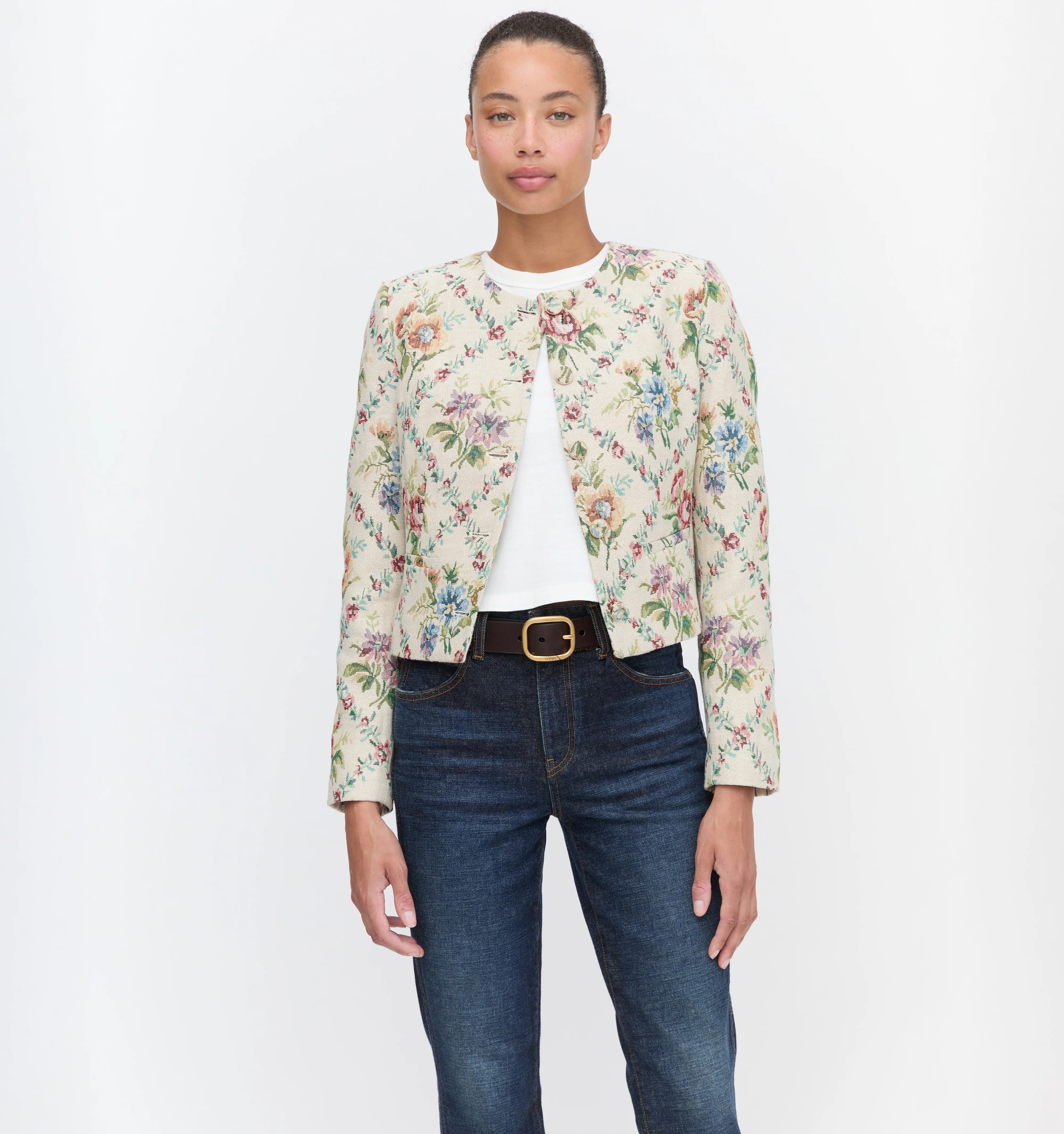 The Virginia Jacket - Black Tapestry Fleur Brocade | Hill House Home US