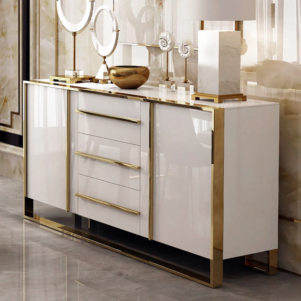 Cylina 59"" Glossy White Buffet & Sideboard with 3 Drawers & 2 Doors | Homary