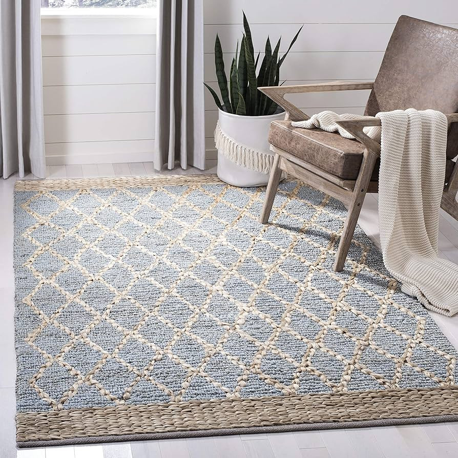 SAFAVIEH Natural Fiber Collection Area Rug - 5' x 8', Light Blue, Handmade Boho Moroccan Trellis ... | Amazon (US)
