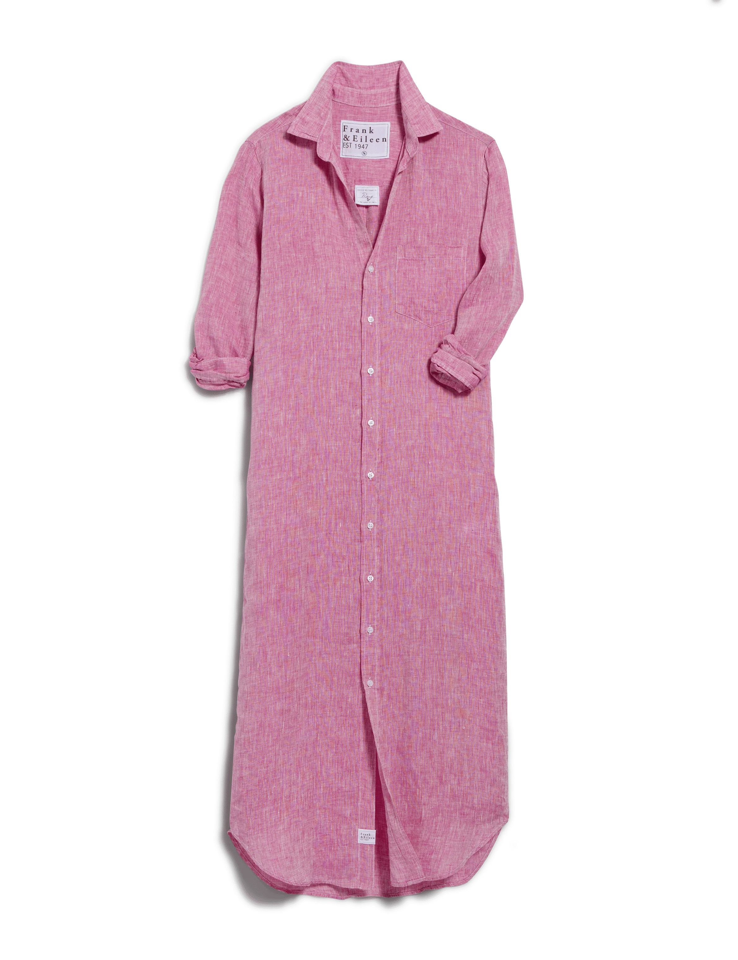Frank & Eileen Women's Maxi Shirtdress, Rory, Italian Classic Linen, Size S, Pink | Frank & Eileen