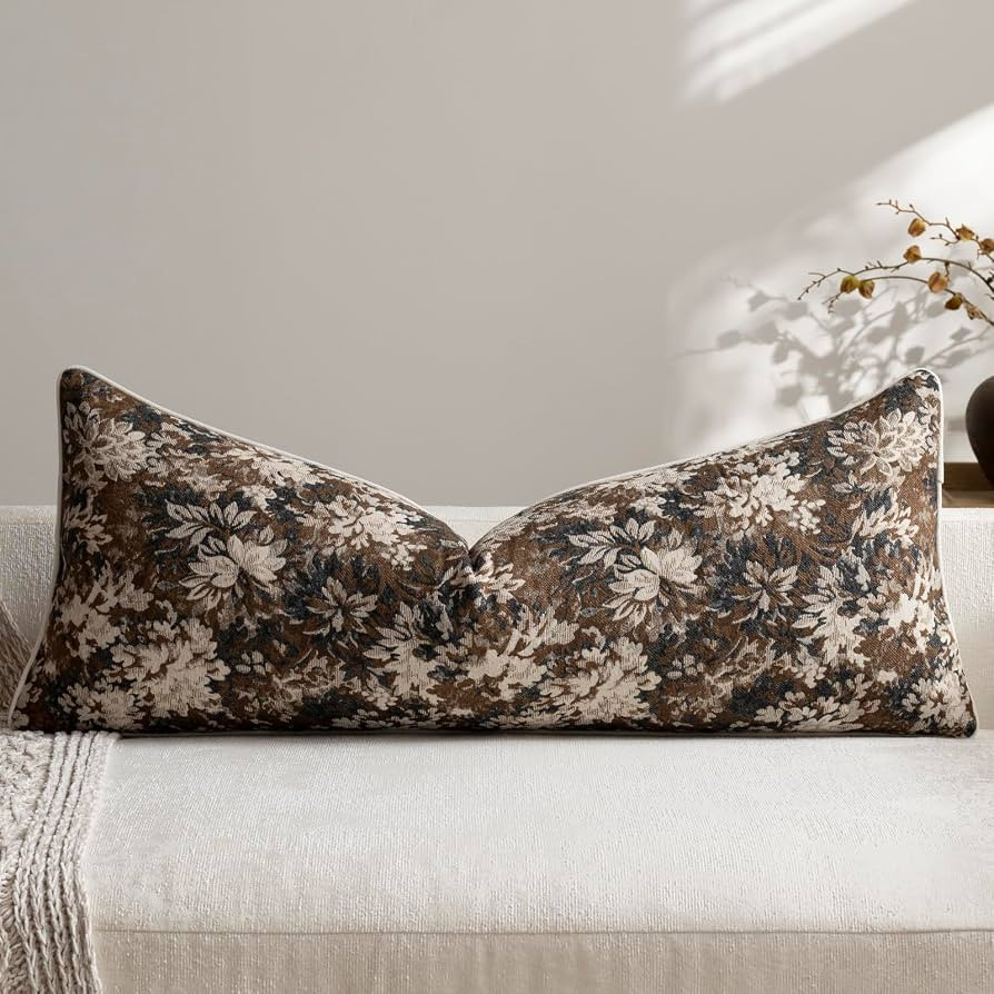Pack of 1 Vintage Floral Lumbar Pillow Covers 14x36 Boho Farmhouse Accents Chenille Rectangular D... | Amazon (US)