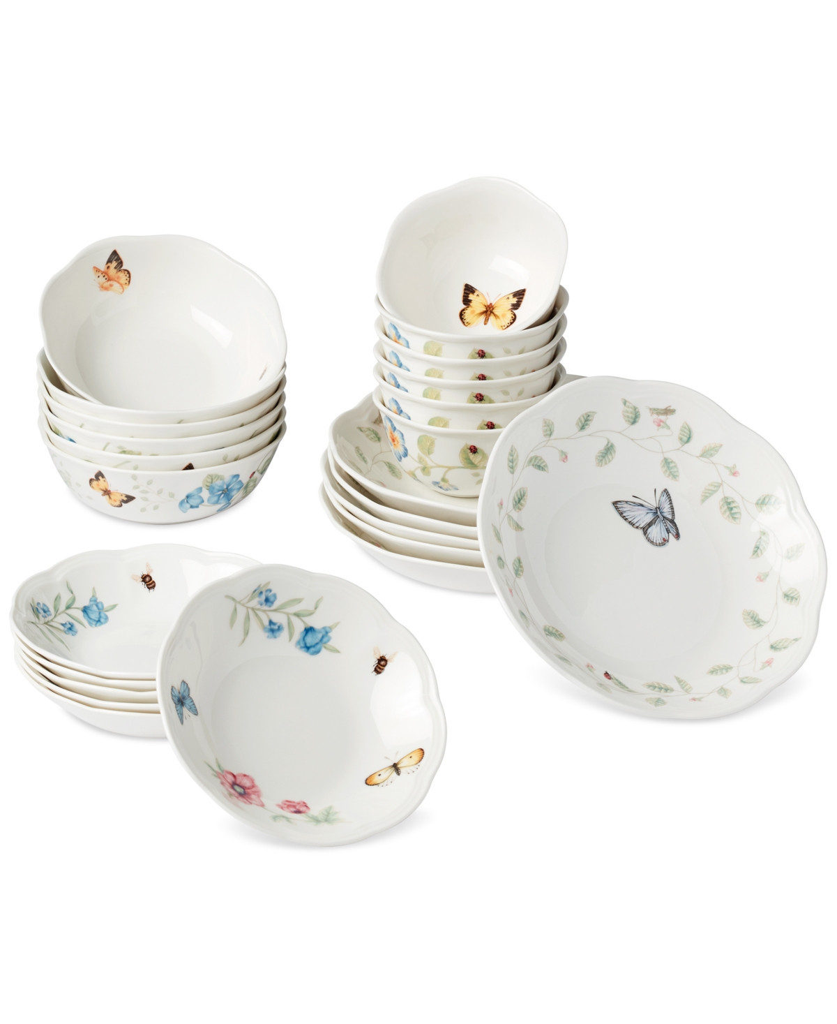 Lenox Butterfly Meadow 24 Pc. Porcelain Bowl Set, Service for 6 - Multi And White | Macy's