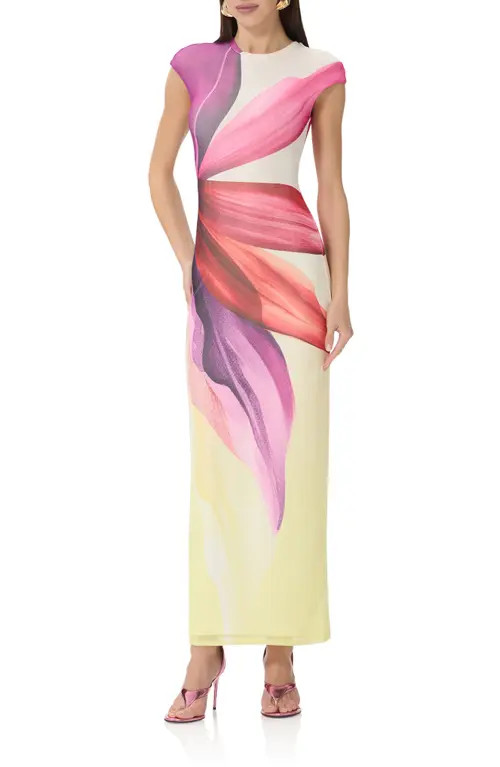 AFRM Cody Cap Sleeve Column Dress in Lemon Lotus at Nordstrom, Size Small | Nordstrom