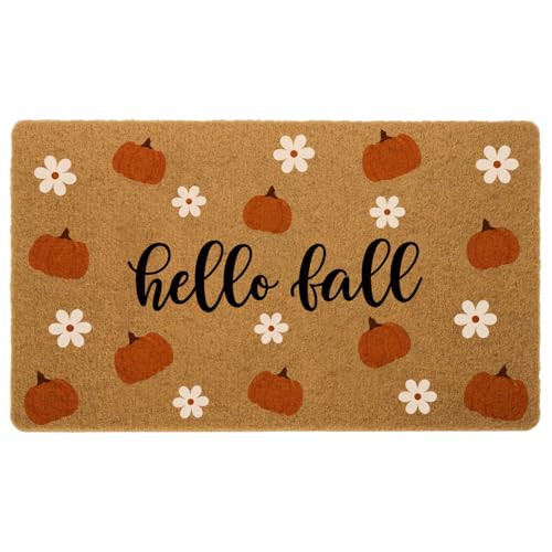 JarThenaAMCS Hello Fall Doormat Pumpkin Daisy Flower Door Mat with Anti-Slip Rubber Back Rectangle Floor Mat for Autumn Thanksgiving Harvest Indoor Outdoor, 17 x 29 Inch | Amazon (US)