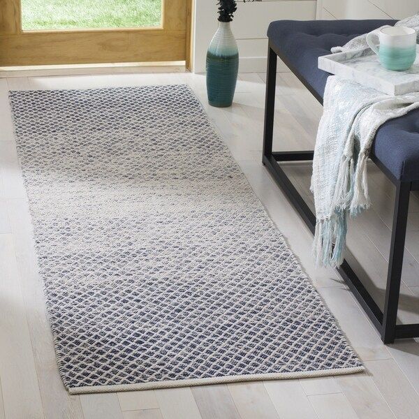 Safavieh Montauk Hand-Woven Flatweave Navy/ Ivory Cotton Runner Rug - 2'3" x 7' Runner | Bed Bath & Beyond