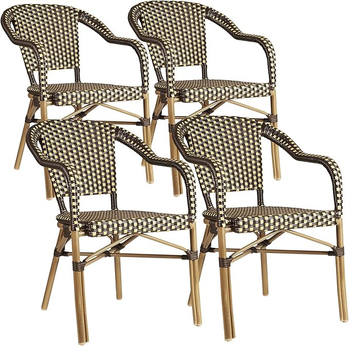 PURPLE LEAF Outdoor Dining Chair Set of 4 Hand-Woven Wicker Armchair for Garden Porch Bamboo Prin... | Amazon (US)