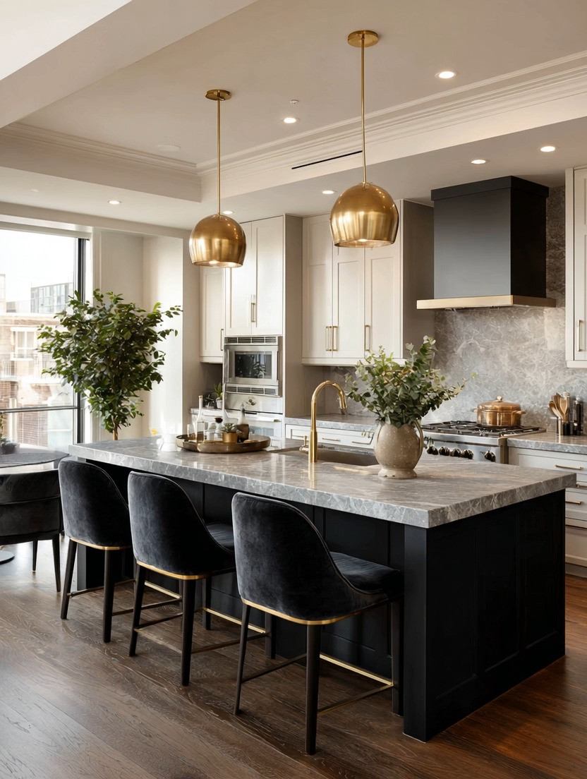 What catches your eye first in this kitchen?

The velvet bar stools? The gold faucet? Or those oversized pendant lights floating above the island?

Beautiful kitchens are rarely about one statement piece. They're about repetition.

Notice how the gold appears throughout the room. The faucet echoes the pendant lights. The brass detailing on the bar stools ties everything together. The result feels intentional, elegant, and effortlessly luxurious.

And then there's the velvet.

Kitchen islands are often surrounded by stone, metal, glass, and appliances. Velvet seating introduces the softness that every kitchen needs. It adds comfort, warmth, and a subtle touch of luxury while helping the island transition beautifully into the living space.

If you're looking for one kitchen upgrade that feels expensive without a full renovation, start here.

A beautiful velvet bar stool, a warm gold faucet, and statement pendant lighting can completely transform how your kitchen feels every single day.

Because elegance is rarely about adding more.

It's about choosing the right details. ✨

#KitchenIsland #VelvetBarStools #KitchenInspiration #LuxuryKitchen #ElegantAndDriven 

 #LTKHome