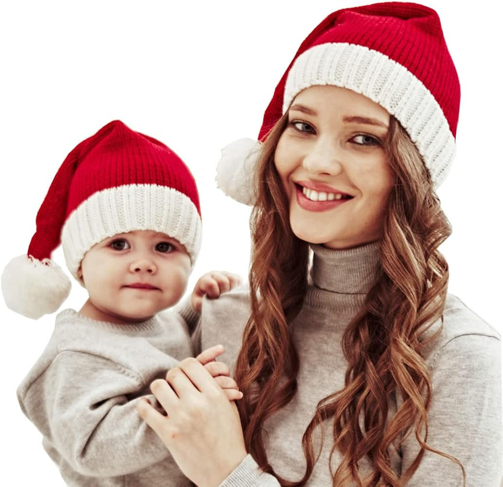 Santa Hats Family Matching Xmas Knit hat Parent-Child Pom Beanie Hat Winter Warmer Crochet Cap fo... | Amazon (US)