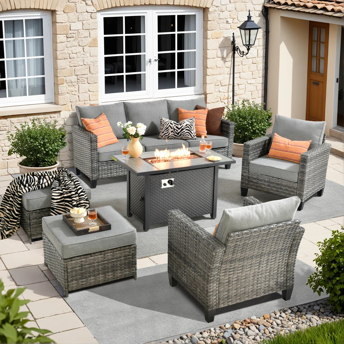 Harbin Wicker 5 Piece Rattan Sofa Seating Group with Cushions with Armchairs | Wayfair North America