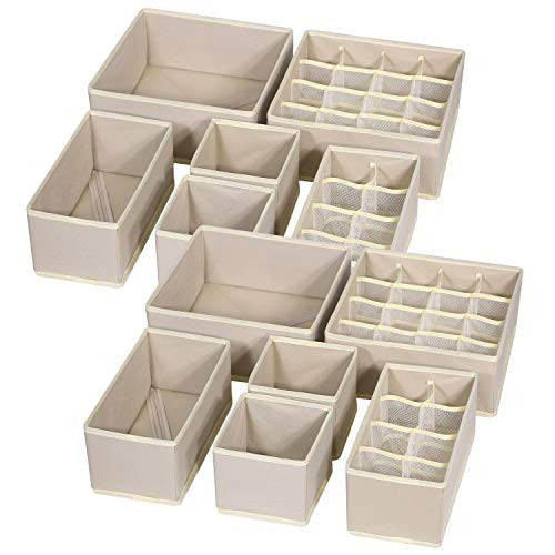 TENABORT 12 Pack Foldable Drawer Organizer Dividers Cloth Storage Box Closet Dresser Organizer Cube  | Amazon (US)