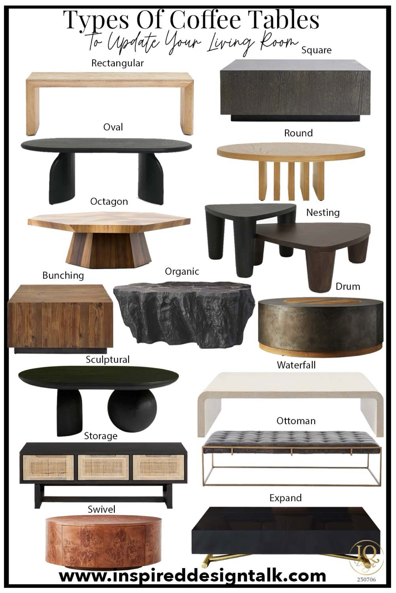 Types of coffee tables for your living room, basement, family room, or den. Rectangle coffee table, square coffee table, round coffee table, oval coffee table, octagon coffee table, nesting coffee table, bunching coffee table, organic coffee table, drum   coffee table, sculptural coffee table, waterfall coffee table, storage coffee table, ottoman coffee table, swivel coffee table, expandable coffee table, 

#LTKhome #LTKstyletip #LTKover40