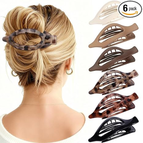 Flat Hair Clips for Women - 6 PCS French Flat Claw Clips Medium Hair Clips for Girls Large Hair C... | Amazon (US)