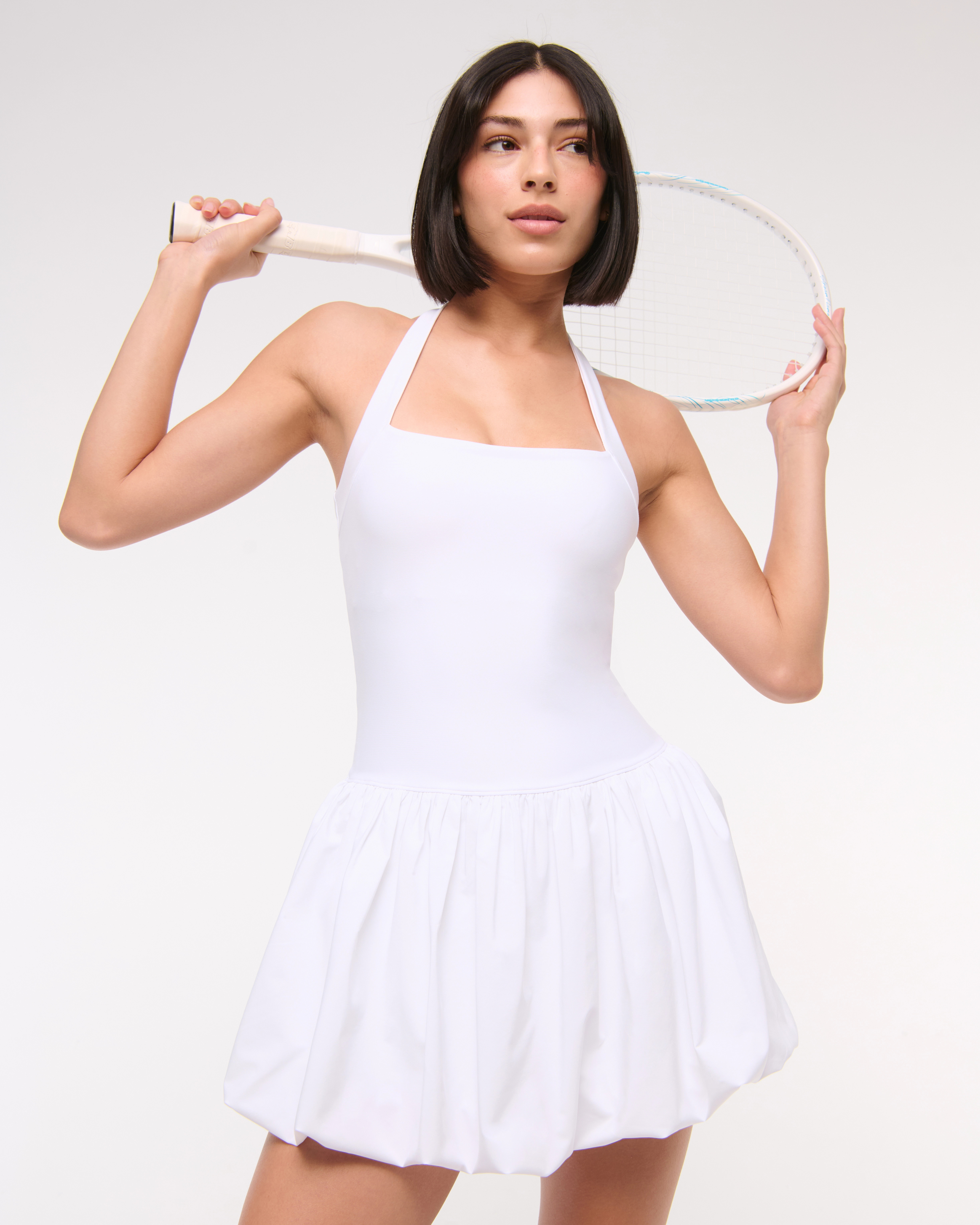 YPB motionTEK Halter Bubble Hem Mini Dress | Abercrombie & Fitch (US)