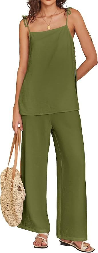 ANRABESS Womens 2 Piece Summer Sets, Casual Sleeveless Top and Wide Leg Pants Set, Loose Loungewe... | Amazon (US)