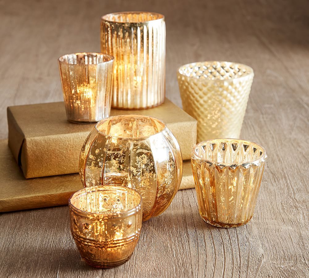 Eclectic Mercury Votive Holders, Set of 6 - Gold | Pottery Barn (US)