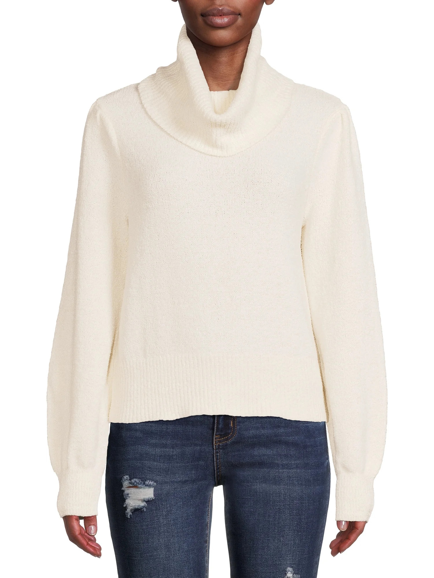 Bohemian Rose Women's Cowl Neck Sweater with Long Bubble Sleeves | Walmart (US)