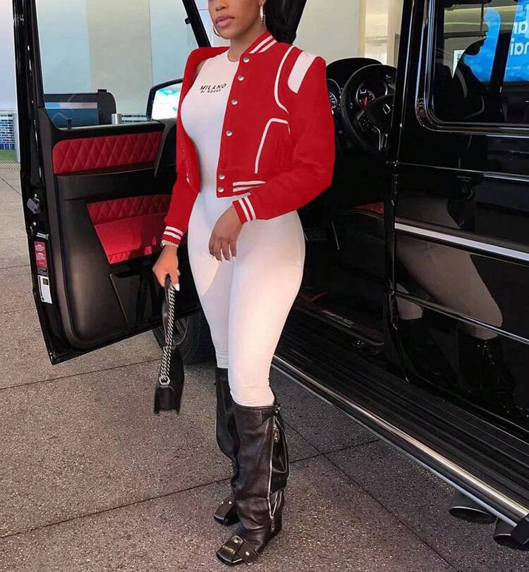 Fooullaide Womens Cropped Bomber Jacket Long Sleeve Button Down Baseball Varsity Fall Outerwear | SHEIN