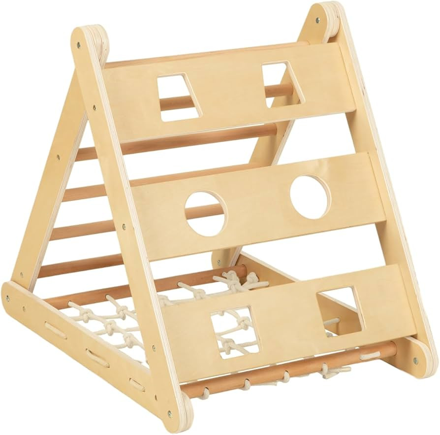 3 in 1 Climbing Toy for Toddlers, 3-Side Kids Climbing Triangle Ladder, Climbing Net & Board, Woo... | Amazon (US)