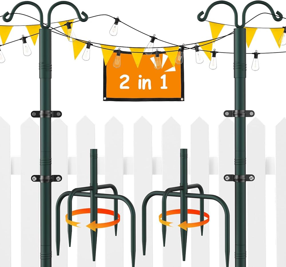 Keten String Light Poles 2 Pack, 10ft Adjustable Metal Poles with 5 Prongs & Fixing Clips for Out... | Amazon (US)