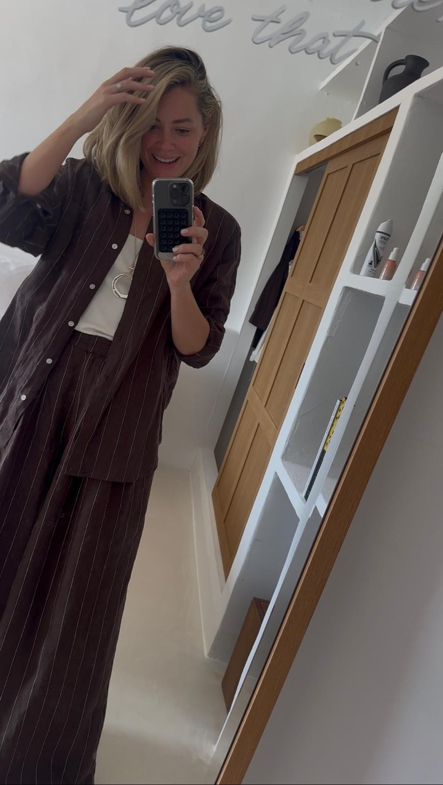 The kind of outfit you throw on and instantly feel good in 🤎☁️

A comfy linen co-ord styled with pinstripe white wide-leg trousers, an oversized shirt and a simple white vest underneath — effortless, breathable and perfect for those easy summer days.

I love how relaxed this look feels while still looking really elevated. The neutral tones, soft tailoring and oversized fit make it one of those outfits you’ll keep reaching for on repeat.

Everything is from the Summer collection at Marks & Spencer and it’s giving that understated luxe vibe without even trying ✨

#LTKeurope #LTKsummer #LTKtravel