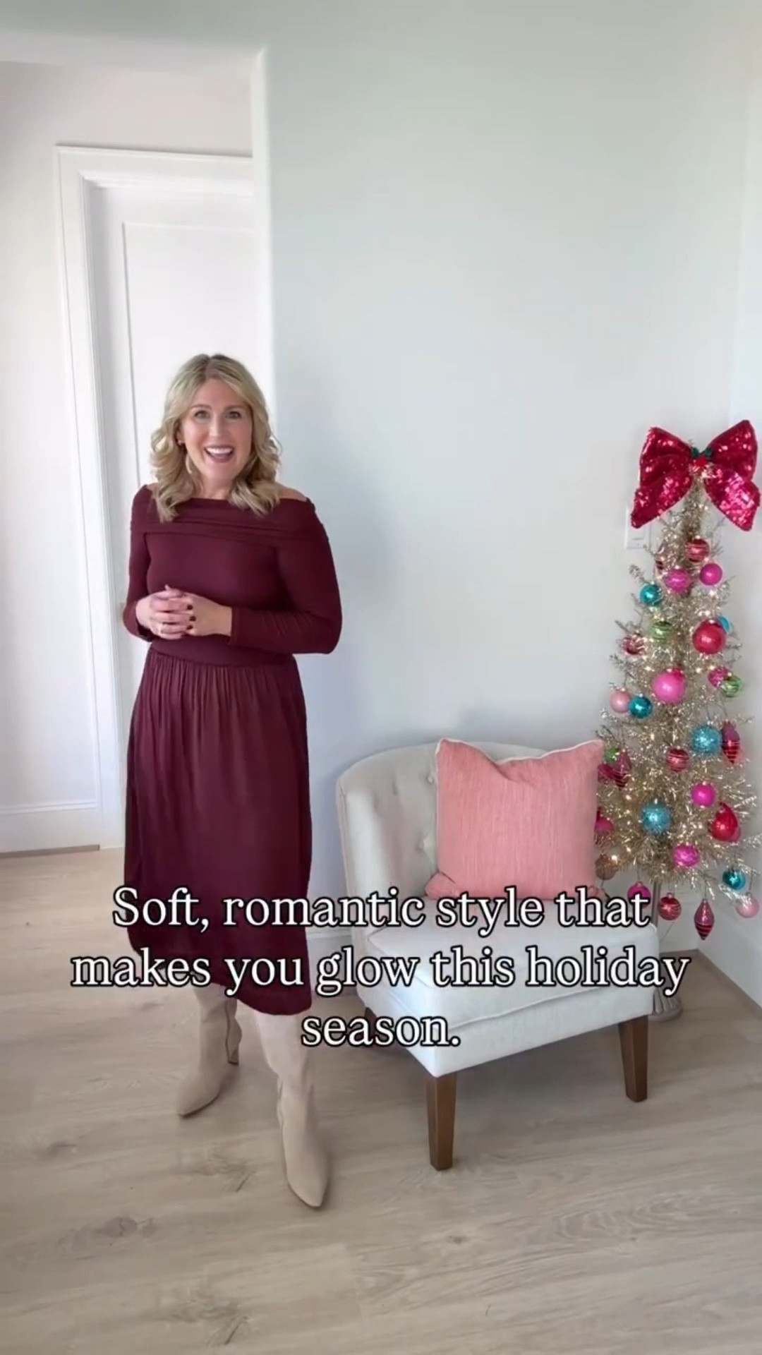 Soft, romantic style that makes you glow this holiday season… ✨

Size up one. Dress runs snug.

There’s something about a beautifully cut holiday dress — the way it drapes, flatters, and adds a touch of feminine charm without ever feeling “too much.”

From concerts to dinners to hosting at home, it’s the kind of dress you slip on and instantly feel like the best version of yourself — polished, confident, and quietly festive.

#LTKWatchNow #LTKShoeCrush #LTKParties #LTKStyleTip 

#LTKTravel #LTKSeasonal #LTKWorkwear #LTKGiftGuide #LTKOver40 #LTKSaleAlert #LTKMidsize