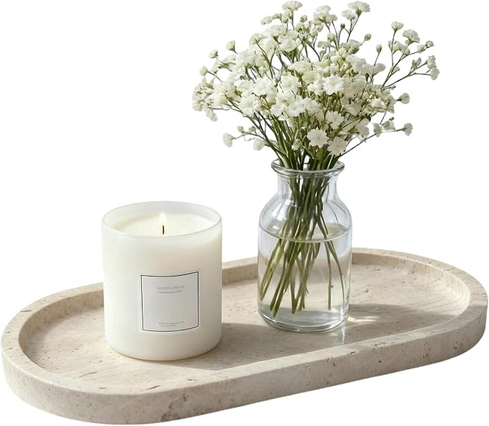 GEOONA Oval Travertine Tray for Bathroom Dresser Countertop Organizer, Natural Marble Vanity Tray... | Amazon (US)