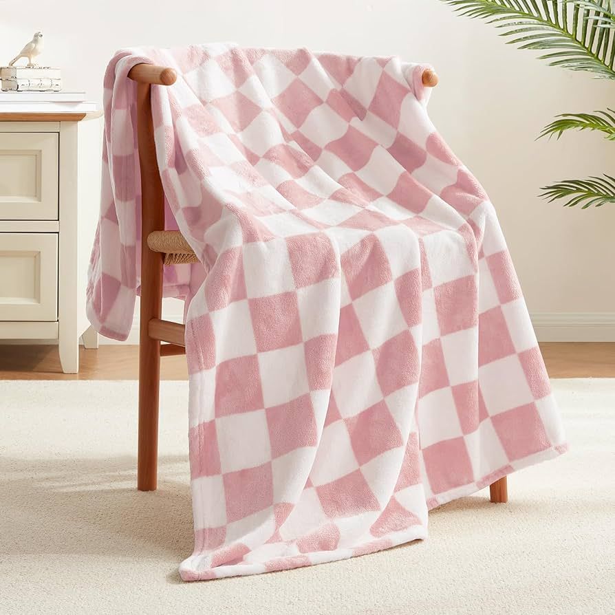 satisomnia Checkered Throw Blanket -Soft Fleece Blankets & Throws, Pink Throw Blankets for Couch ... | Amazon (US)