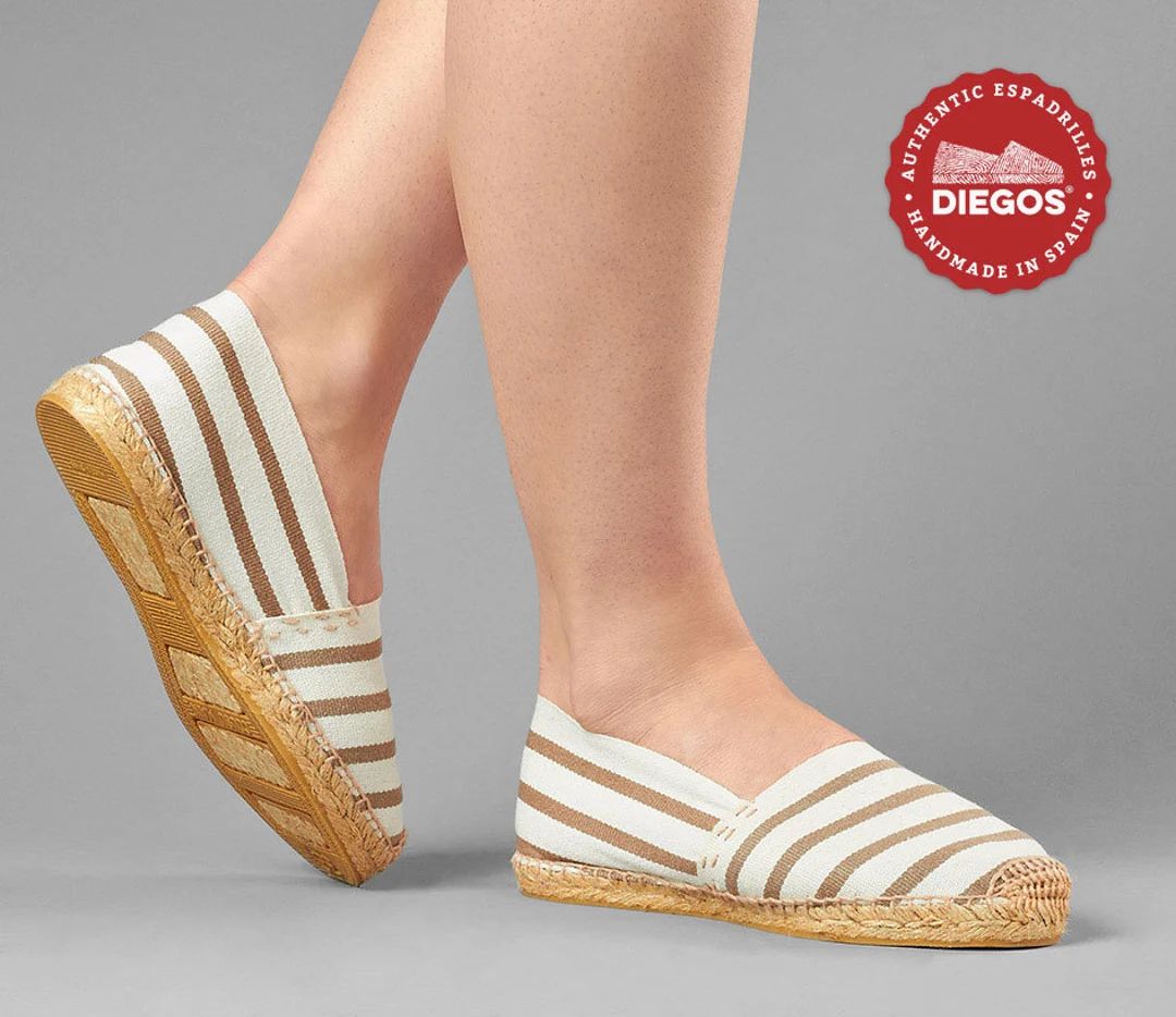 Diegos® Classic Flat Tan Stripes Espadrilles Shoes Sewn in - Etsy | Etsy (US)