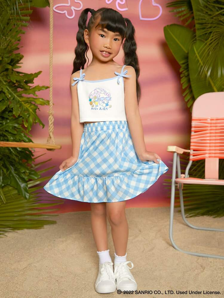 SHEIN X Hello Kitty and Friends Girls Letter & Cartoon Graphic Contrast Binding Bow Crop Cami Top | SHEIN