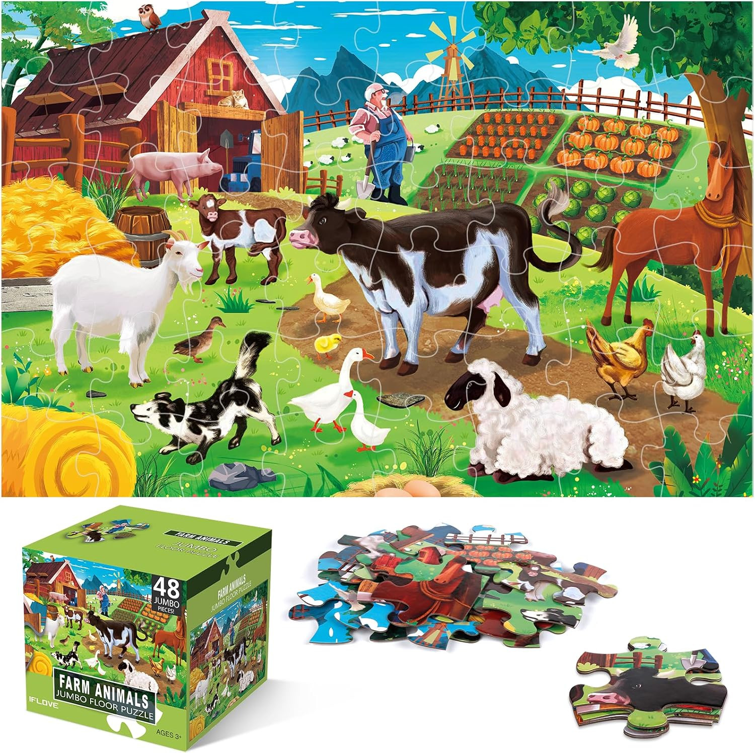 Jumbo Floor Puzzle for Kids,Farm Animals Jigsaw Large Puzzles,48 Piece Barn Puzzle for Toddler Ages 3-5,Children Learning Preschool Educational Toys,Birthday Gift for 4-8 Years Old Boy and Girl | Amazon (US)