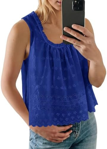 Tankaneo Womens Eyelet Tank Top Summer Floral Embroidered Scoop Neck Babydoll Tops Sleeveless Cas... | Amazon (US)