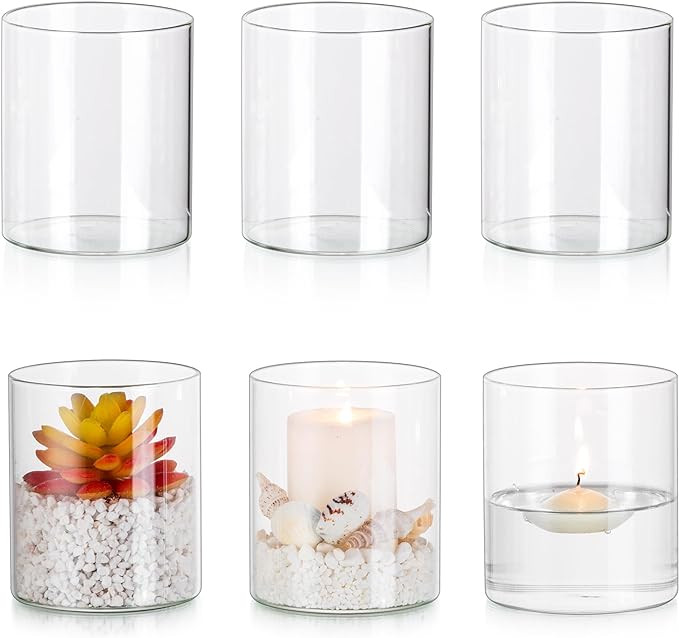 Glasseam Hurricane Glass Candle Holder Set of 6, Cylinder Clear Candle Holders for Pillar Candles... | Amazon (US)