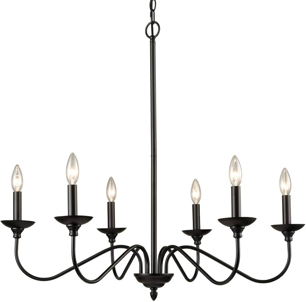 Modern Farmhouse Black Dining Room Chandeliers Wrought Iron Candle Chandelier, 6-Light | Amazon (US)