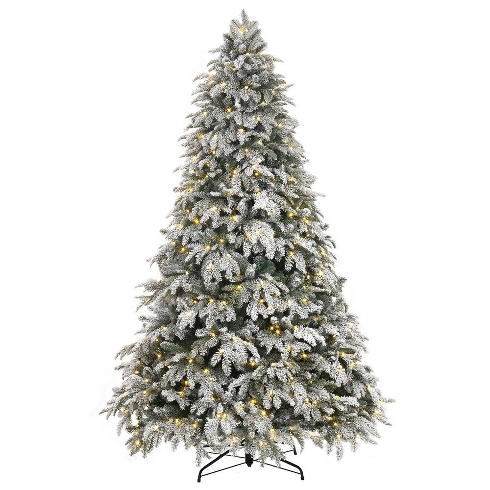 Home Accents Holiday 7.5 ft. Pre-Lit LED Flocked Mixed Pine Artificial Christmas Tree with 500 Warm  | The Home Depot