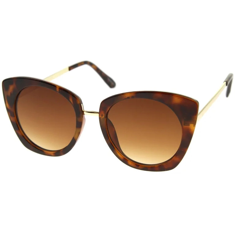 sunglassLA Unisex Women's Bold Frame Metal Temple Flat Lens Round Cat Eye Sunglasses (Tortoise-Go... | Walmart (US)