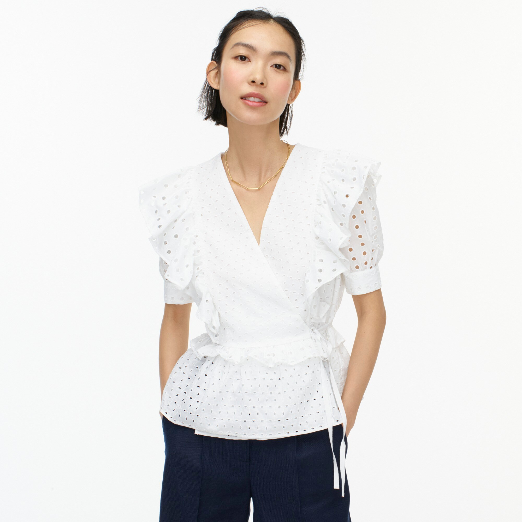 Ruffle wrap top in eyelet | J. Crew US