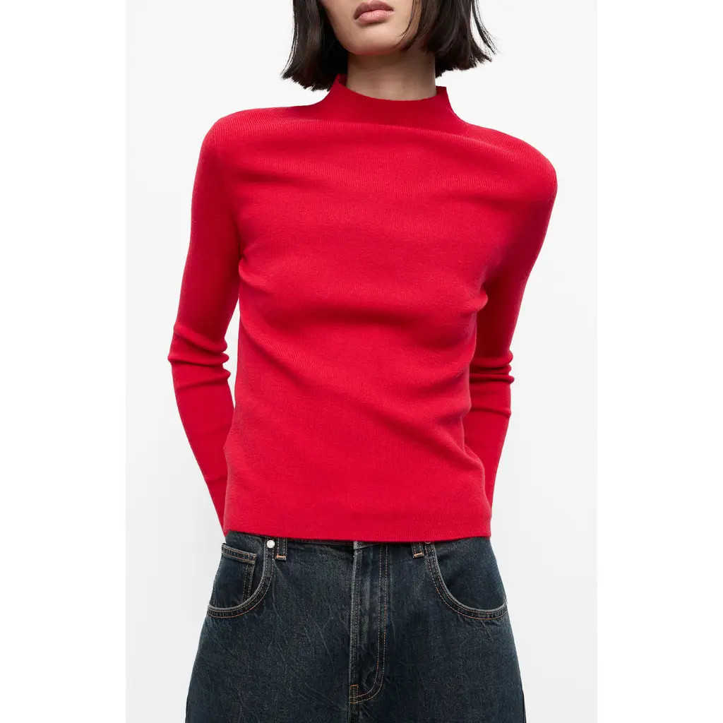 MANGO Fitted Mock Neck Sweater in Red at Nordstrom, Size Medium | Nordstrom