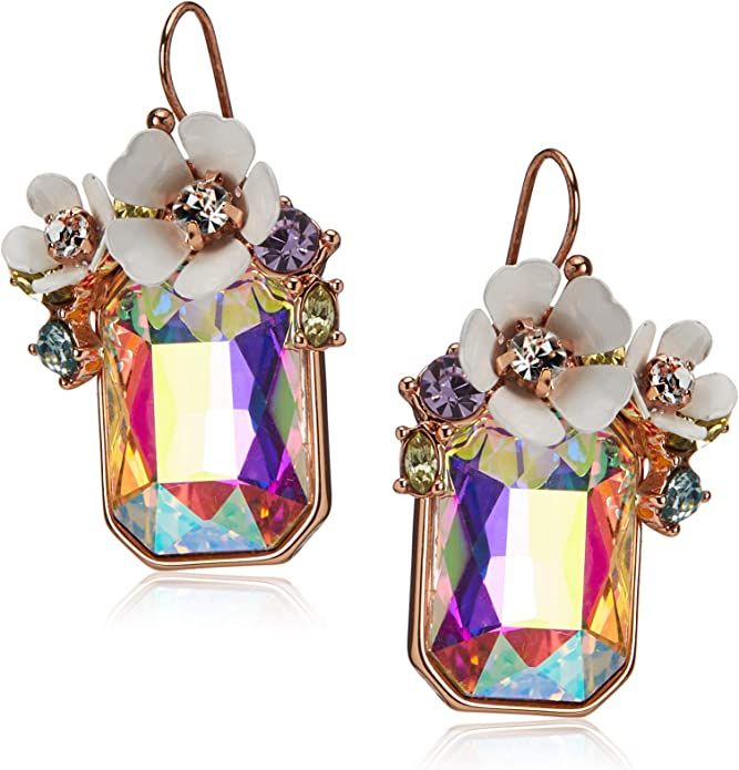 Betsey Johnson Flower Rectangle Stone Drop Earrings | Amazon (US)