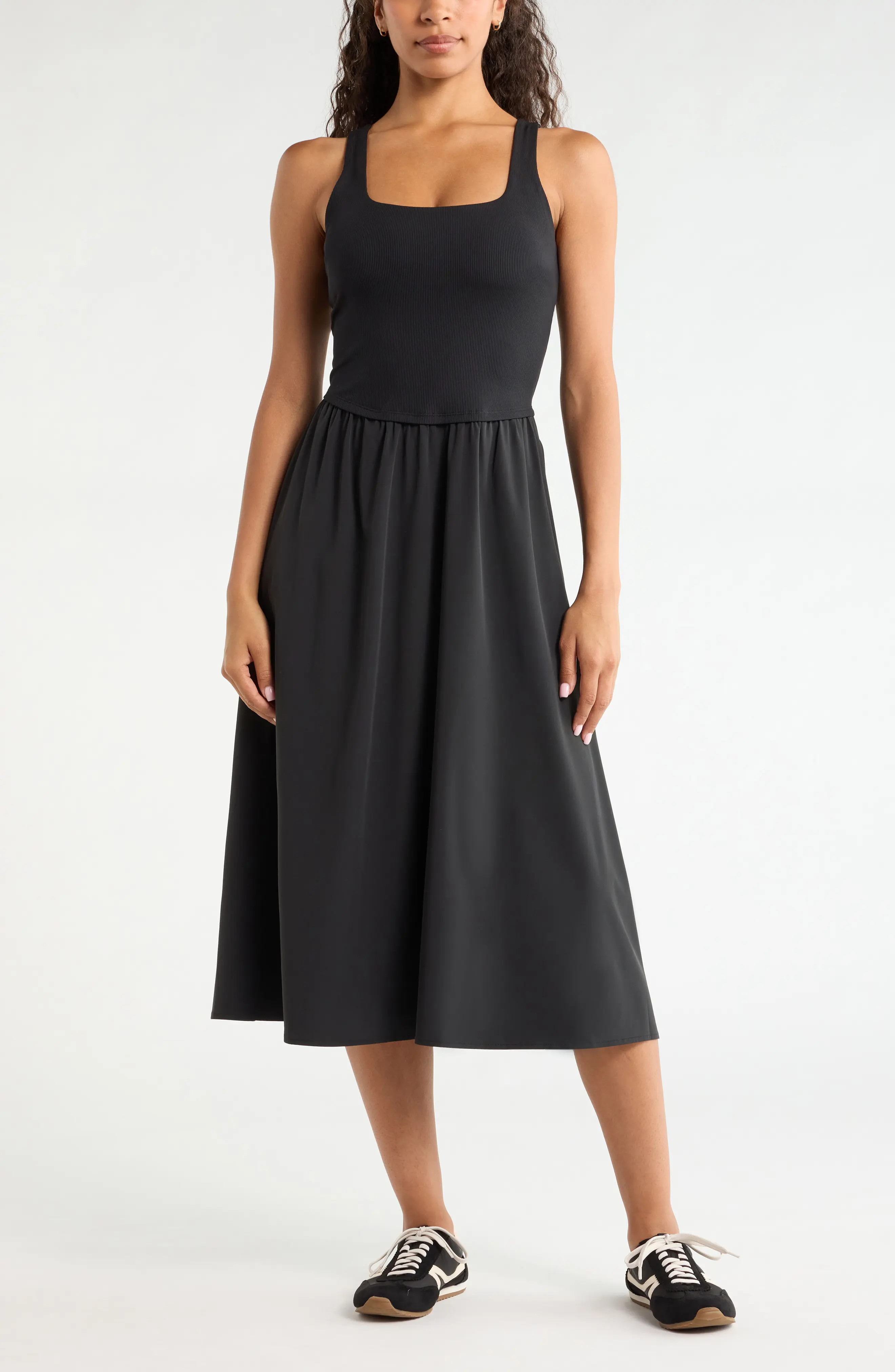 Zella Effortless Sleeveless Midi Dress in Brown Ristretto at Nordstrom, Size X-Small | Nordstrom
