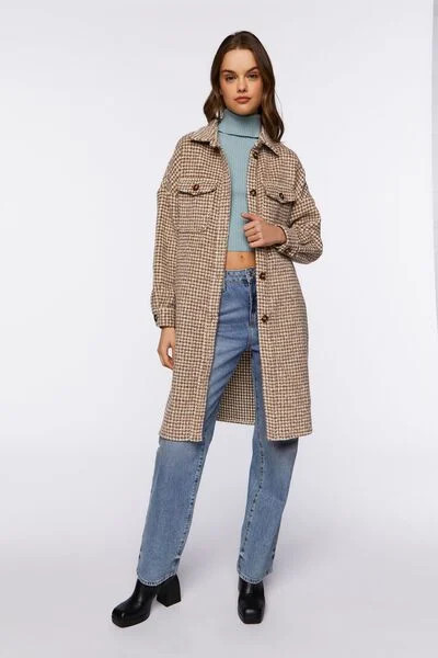 Brushed Houndstooth Longline Shacket | Forever 21 | Forever 21 (US)