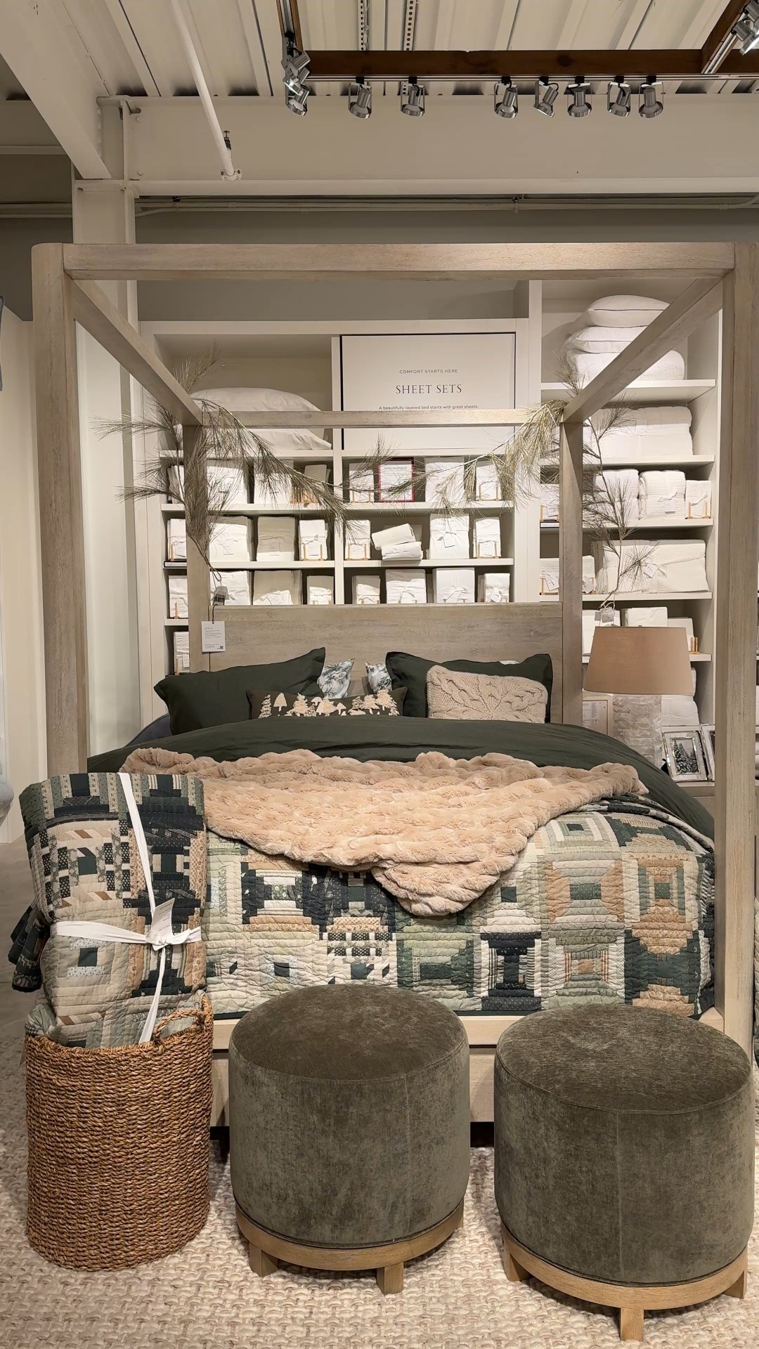 A cozy retreat you’ll never want to leave!🤍🌲 This bedroom inspo leans into that relaxed cabin aesthetic with wood tones, soft layers, and dark green accents. The Jaxson Quilt adds that perfectly broken-in, vintage feel, while the Aptos Canopy Bed from Pottery Barn grounds the space with its timeless silhouette. ☺️ It’s rustic, calming, and effortlessly pulled together—ideal for a mountain home or anyone craving that cozy cabin energy at home! 🏔️ Linked the full bedroom setup to shop the look! ✨ #PotteryBarn  #BedroomInspo #MountainHome

#LTKHome #LTKSaleAlert