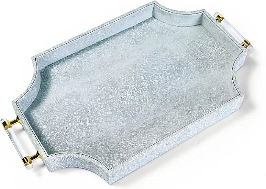 Sophinique Shagreen Vegan Leather Scallop Edges Serving Tray for Drinking & Food, Wooden Tray wit... | Amazon (US)