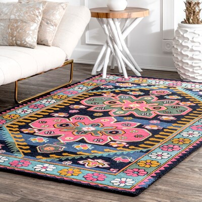 nuLOOM 8 x 10 (ft) Knotted Wool Multi Rectangular Indoor Floral/Botanical Bohemian/Eclectic Spot ... | Lowe's