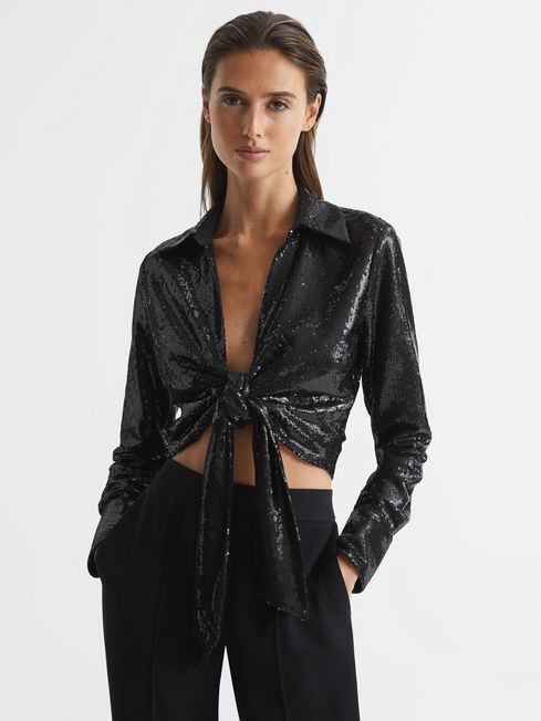 Tie Front Sequin Top | Reiss US