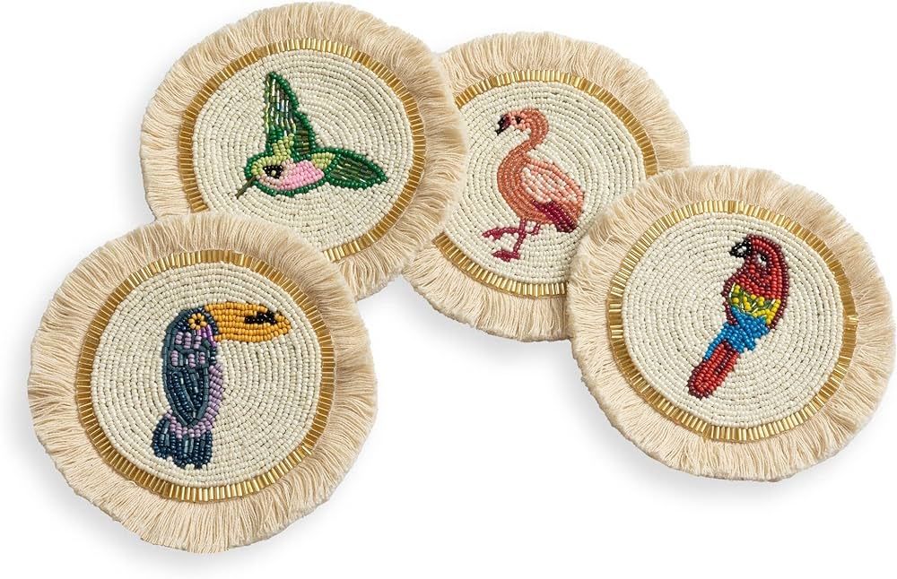 Folkulture Beaded Coasters for Drinks Set of 4 or Coffee Table, 4" Round Decorative Bar Coasters ... | Amazon (US)